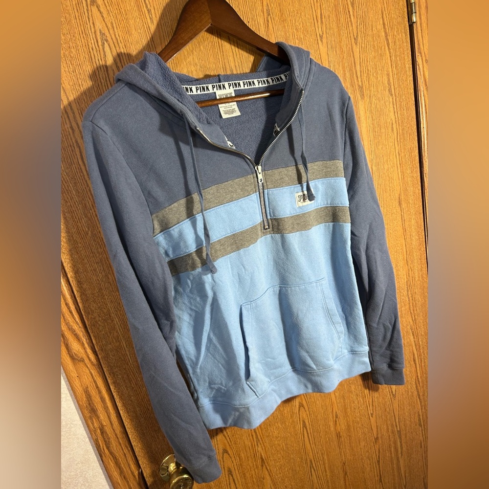PINK Half Zip Striped Hooded Sweatshirt - Picture 2 of 5